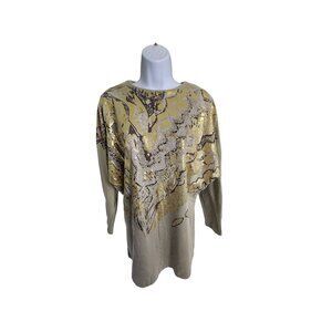 Daniel Sequin Snake Print Womens 3/4 Sleeve Blouse Large Gold Silver